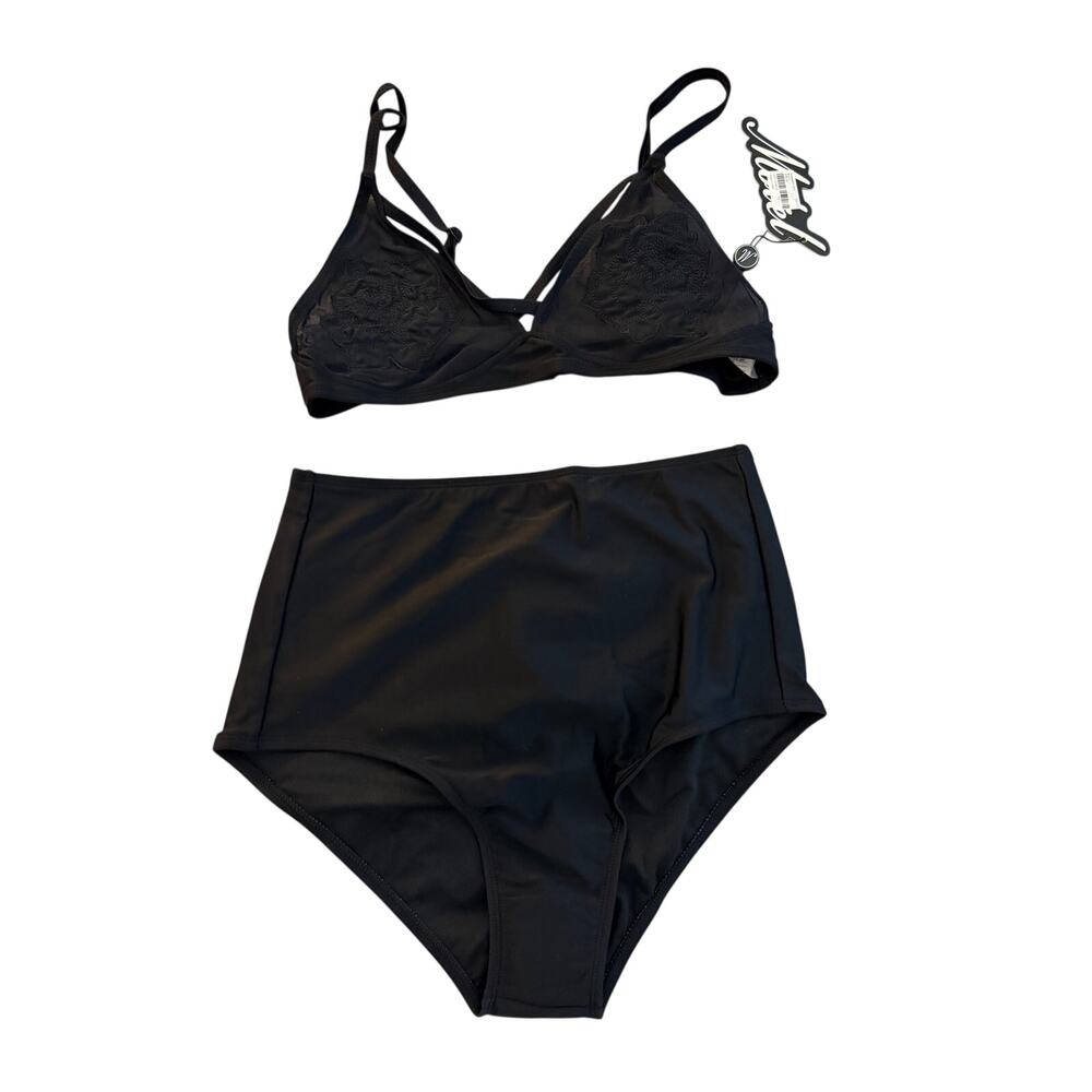 $80 NWT Motel day dream Bikini rose applique Top & high rise bottoms size small